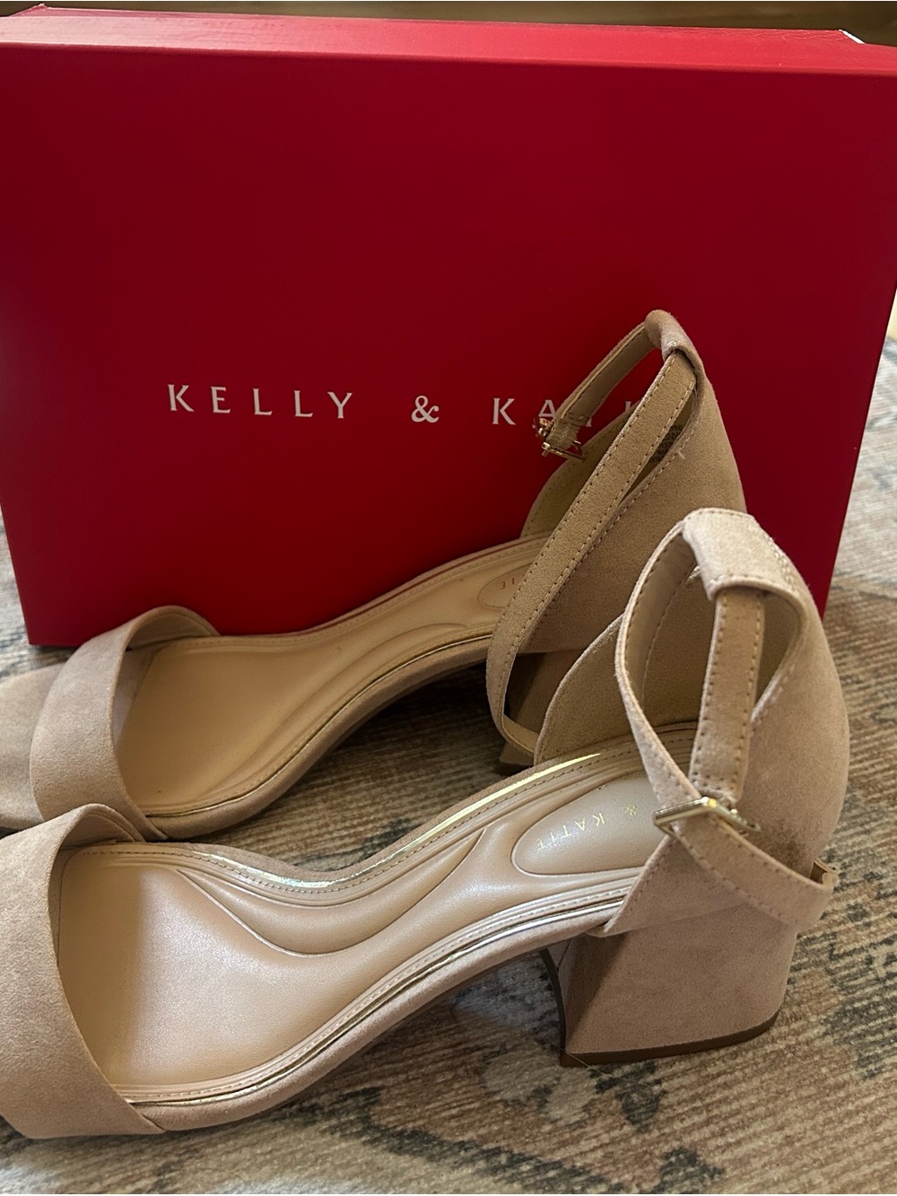 Kelly & Katie Nude Suede Ankle-Strap Block Heels - Picture 2 of 2